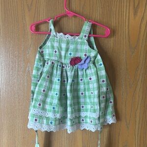 Blueberi Boulevard Green Plaid Dress with Floral Accents